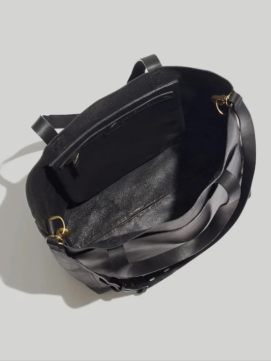 Madewell Classic True Black Leather The Medium Transport Tote Travel Minimalist - Picture 2 of 14